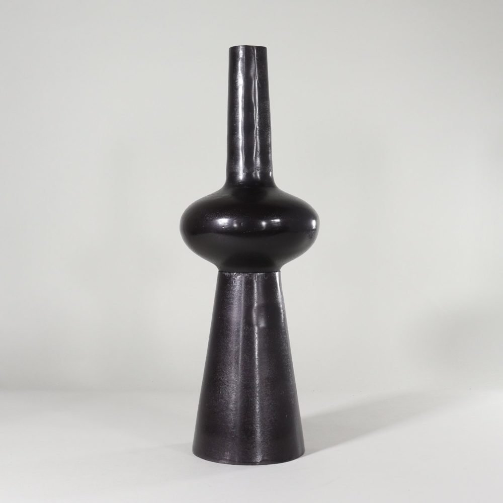bronze hammered metal tapered vase with orb large