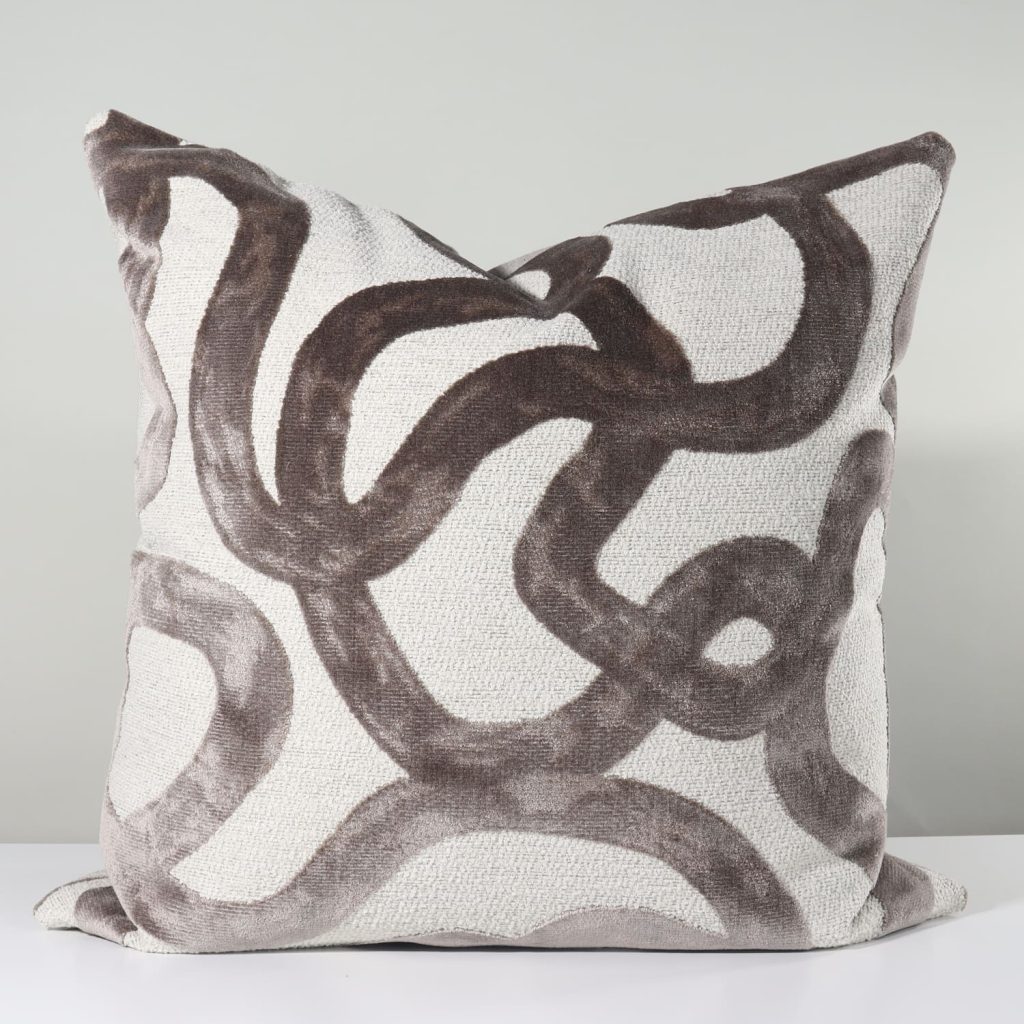 brown velvet doodle scroll throw pillow