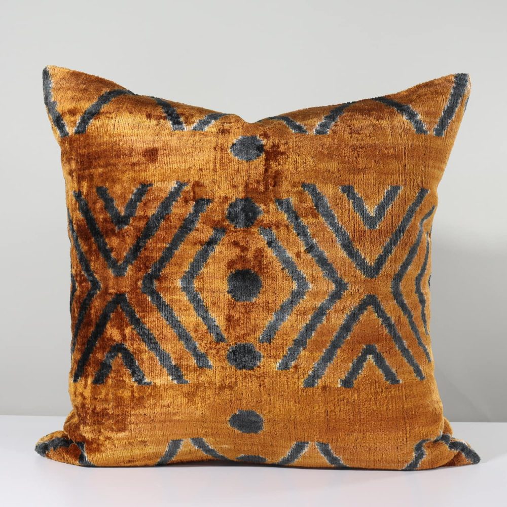 orange and black turkish silk ikat pillow
