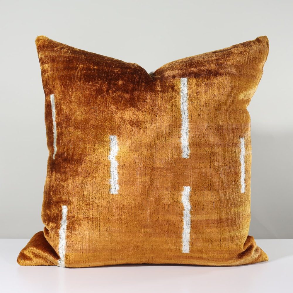 orange and white turkish silk ikat pillow