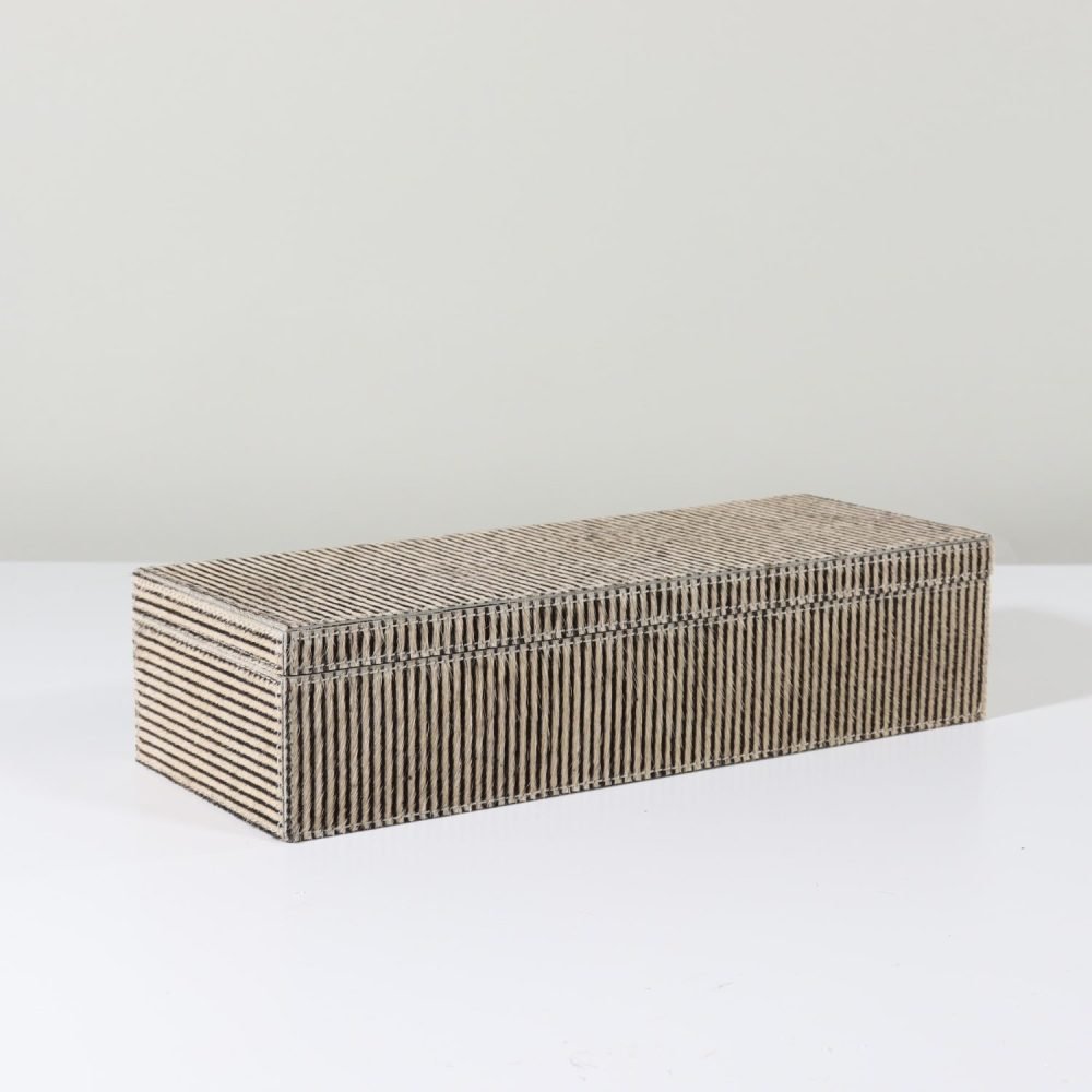 brown and black hair on hide decorative decor box