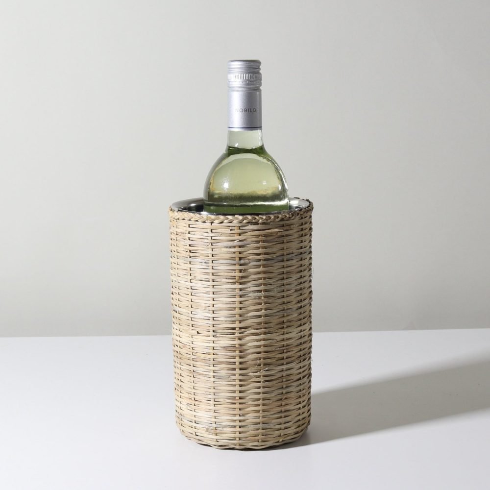 rattan wrapped double wall wine bottle chiller 2