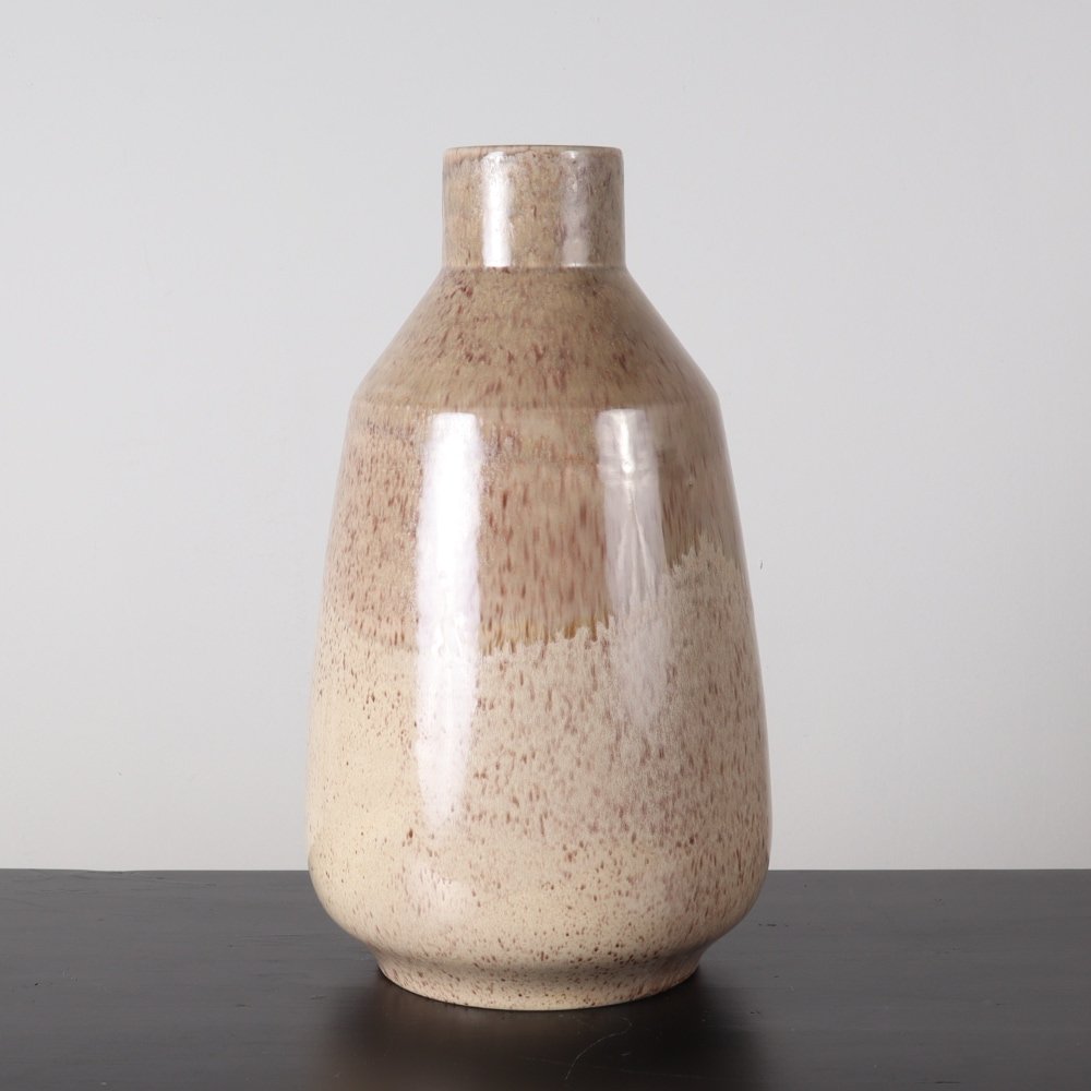 brown speckled glazed elongated beaker vase large
