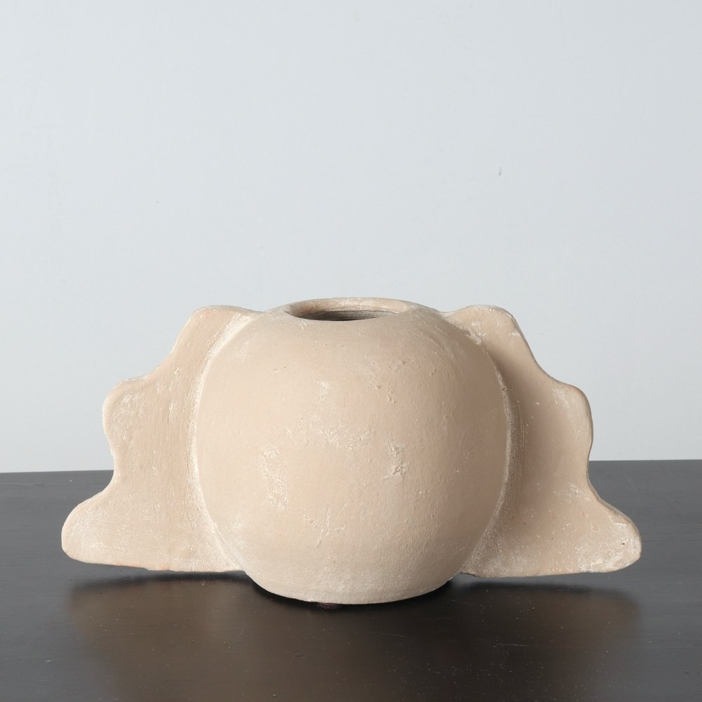 taupe terra cotta orb vase with angel wing handles