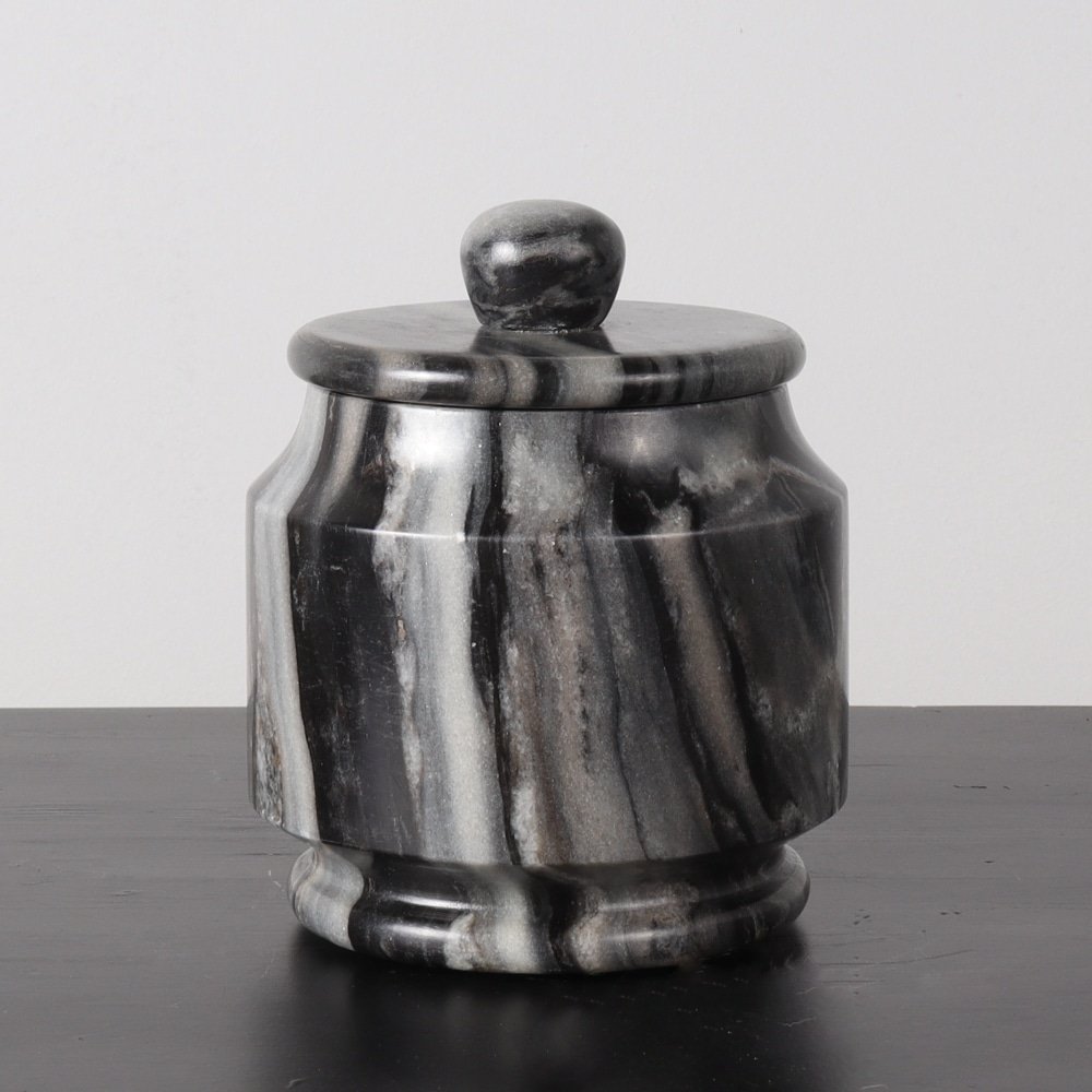 black and gray marble jar with lid and knob large