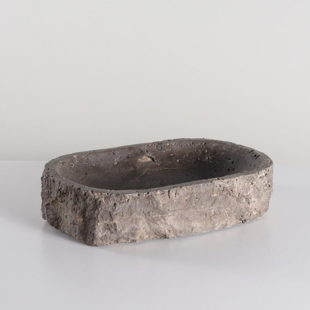brown raw edge travertine stone basin catchall 3