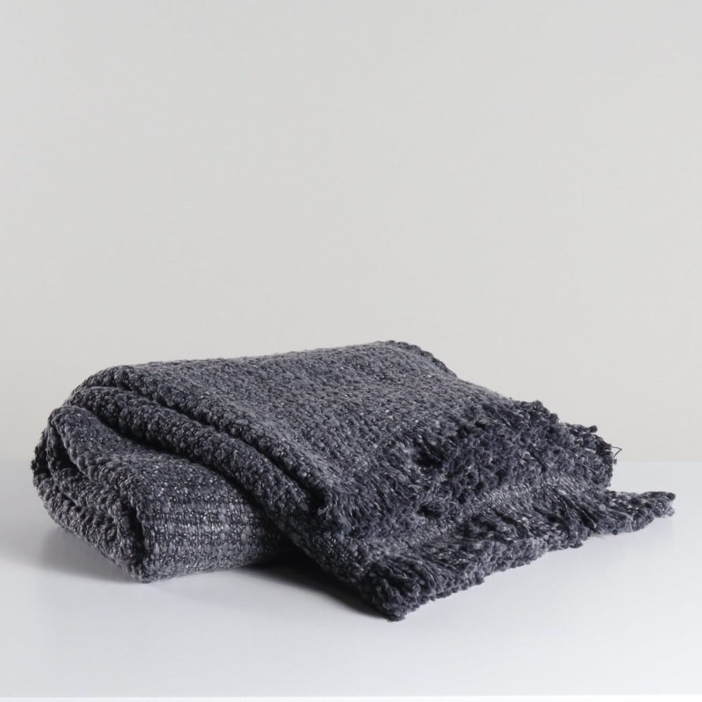 charcoal chunky boucle fringe throw blanket