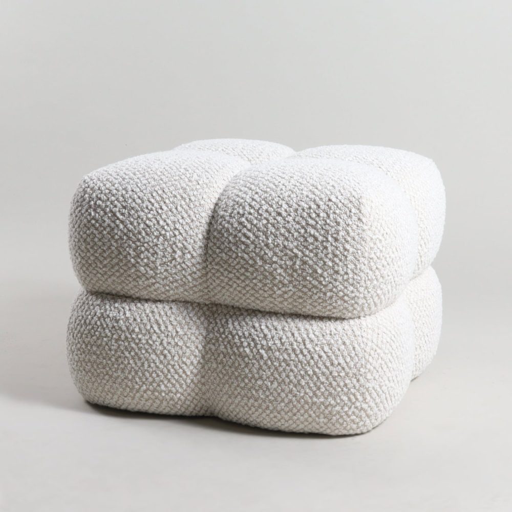 ivory boucle tufted square ottoman