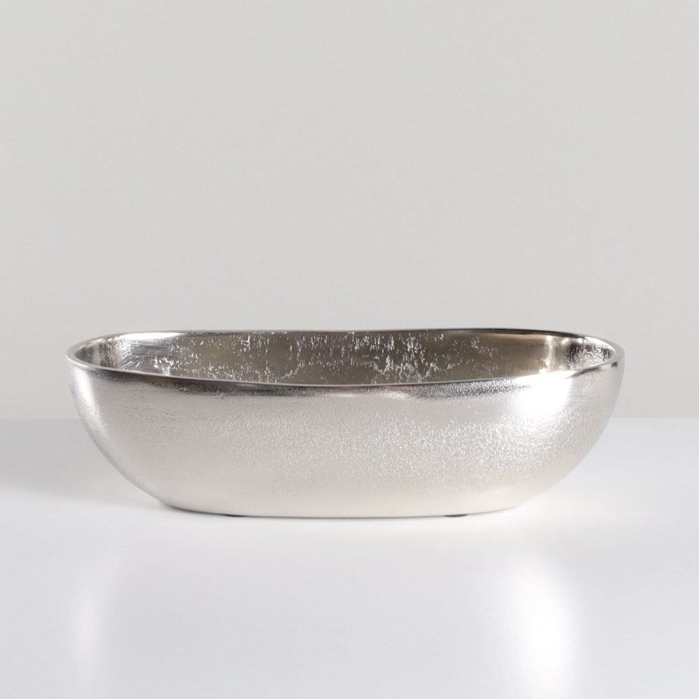 polished nickel hammered textured oval bowl