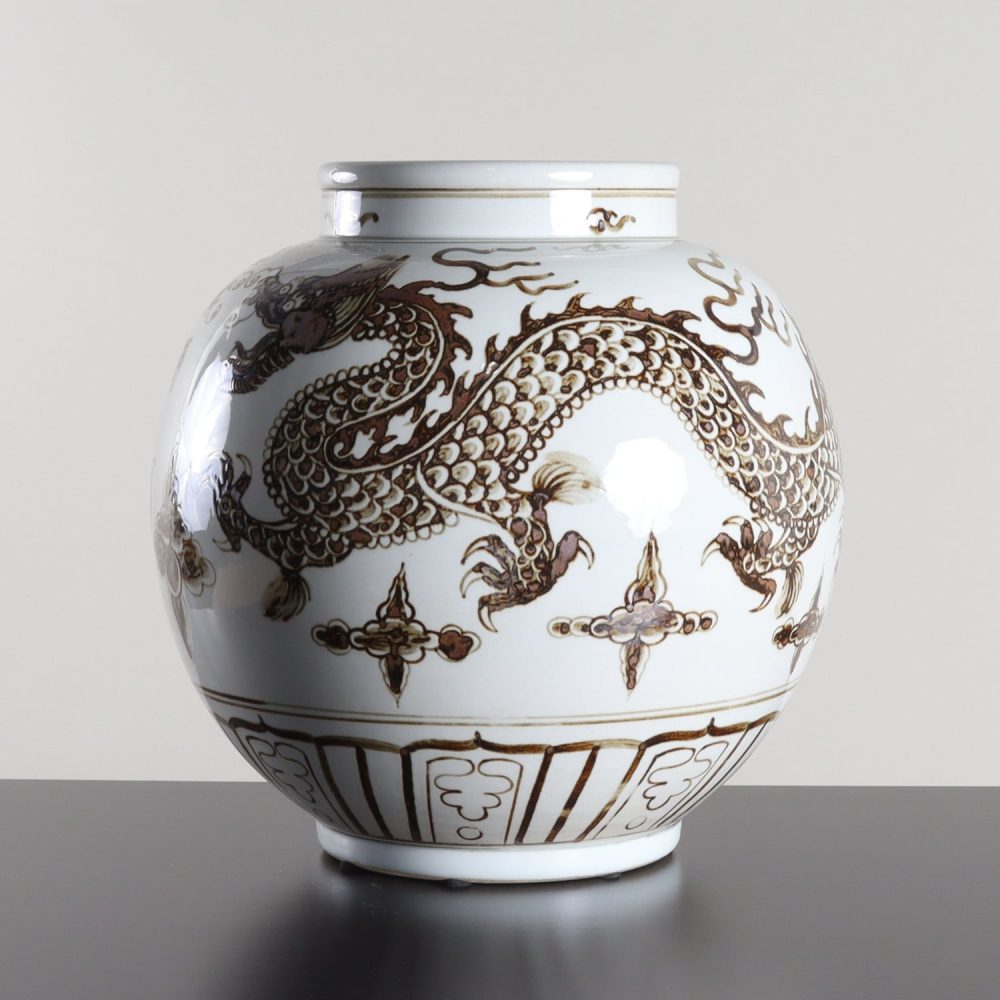sepia hand painted dragon ginger jar 2