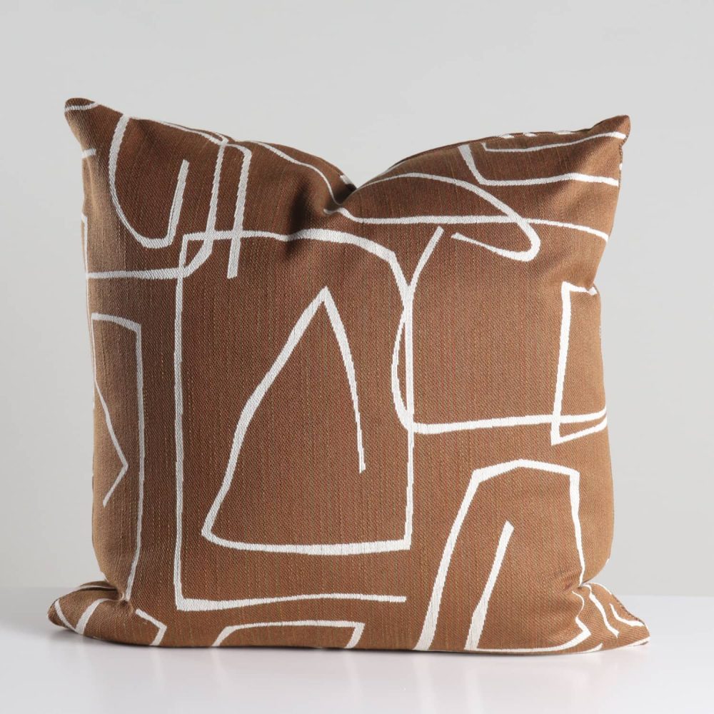 sienna tobacco brown abstract linework modern woven pillow