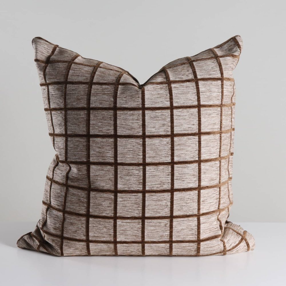 sienna velvet windowpane grid linen pillow