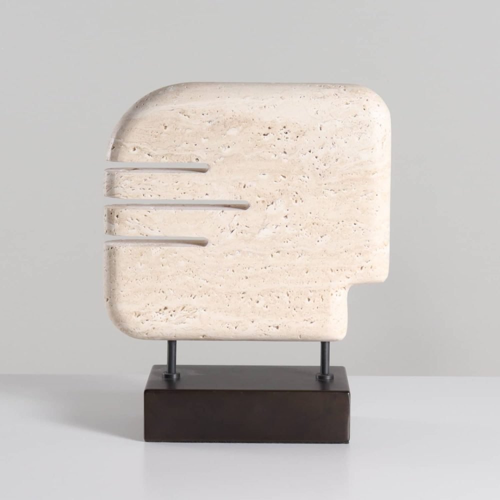 travertine brutalist geometric tabletop sculpture