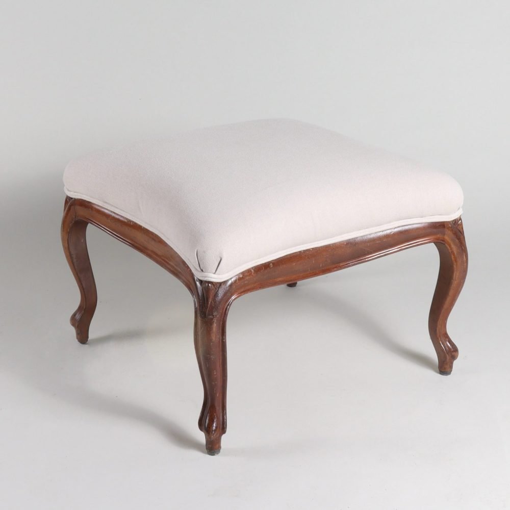 vintage recovered linen cabriole stool