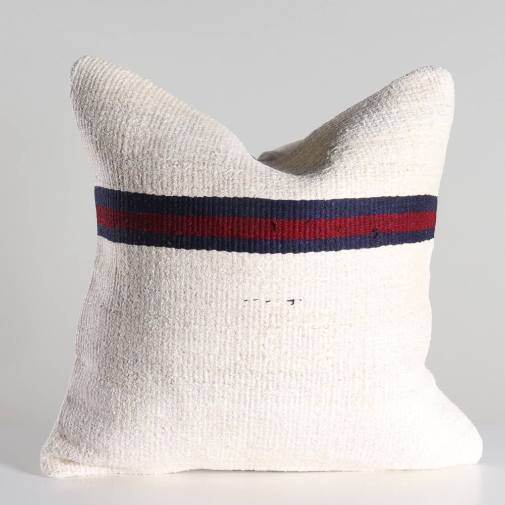 americana vintage kilim red blue stripe pillow