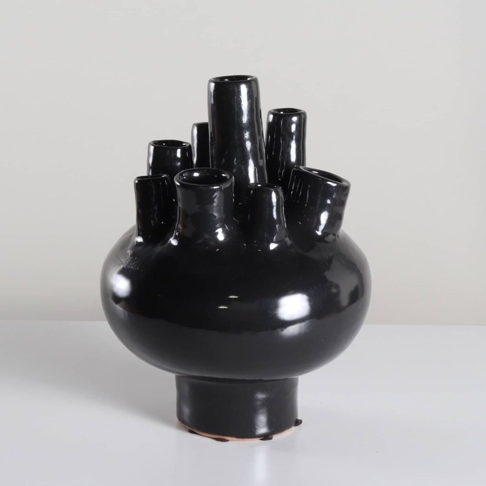 gloss obsidian black multi spout ceramic sculptural vase