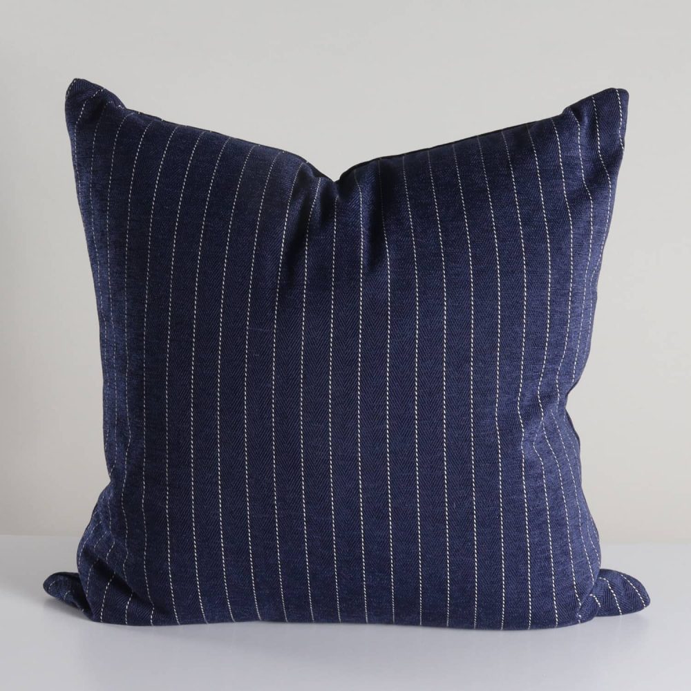 indigo herringbone pinstripe woven pillow 24x24 1