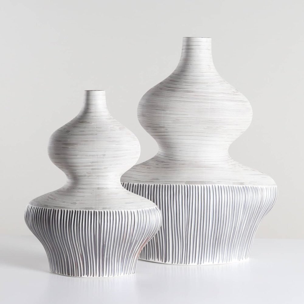 white flat gourd ceramic mantle vase